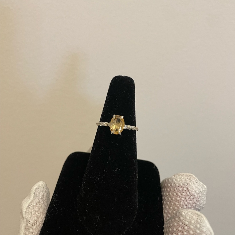 Citrine Oval Cut Ring In Sterling Silver White Topez